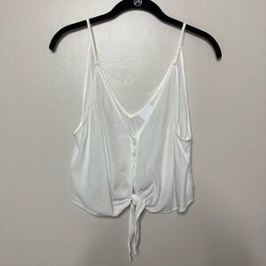 Skylar + Madison Ivory V Neck Button Crop Tie Front Tank Top Size L
